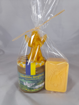 250g Cremehonig mit Honigseife und Engelkerze